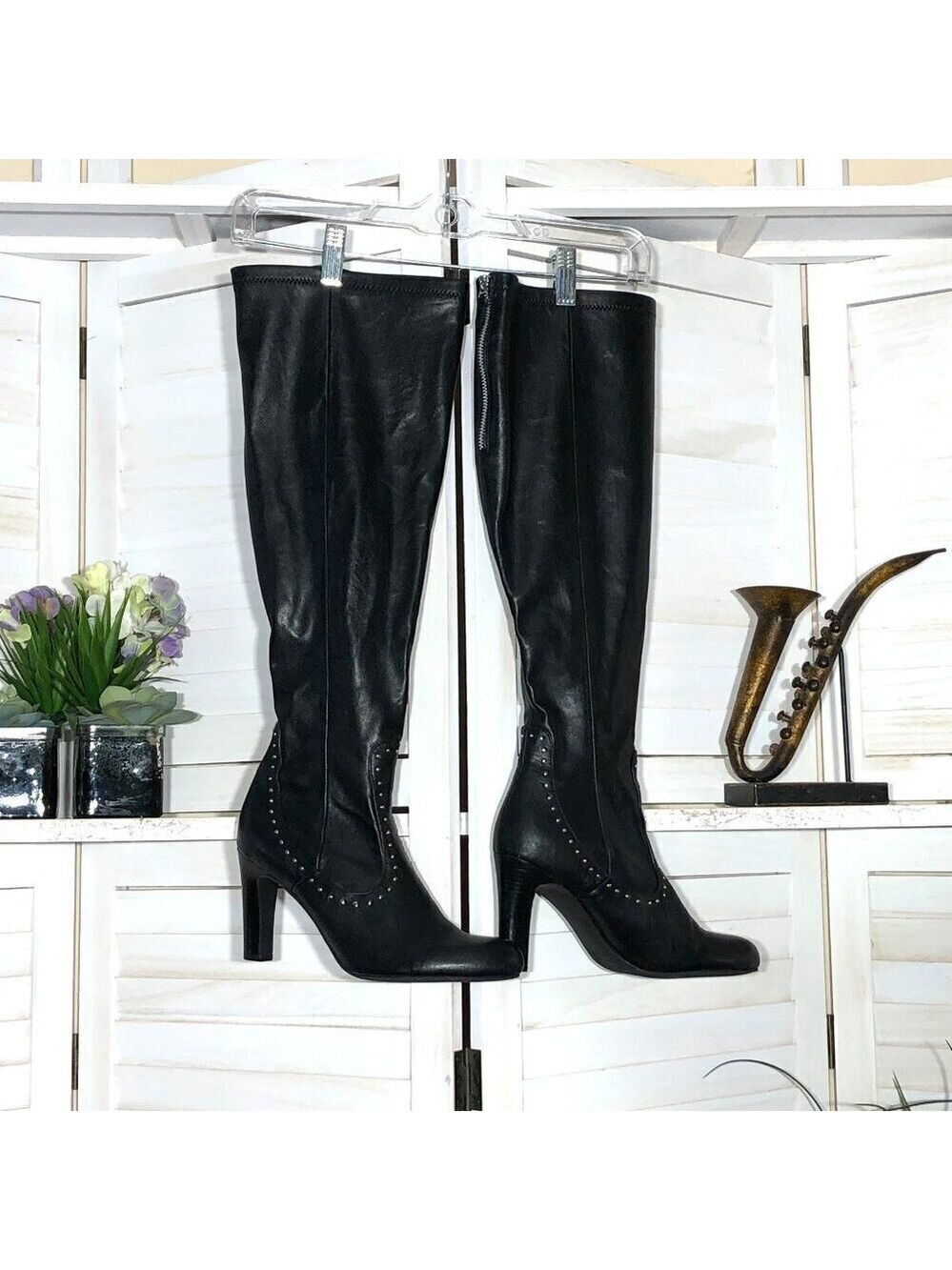 Franco Sarto Artise Over The Knee Boots Black Leather 9.5